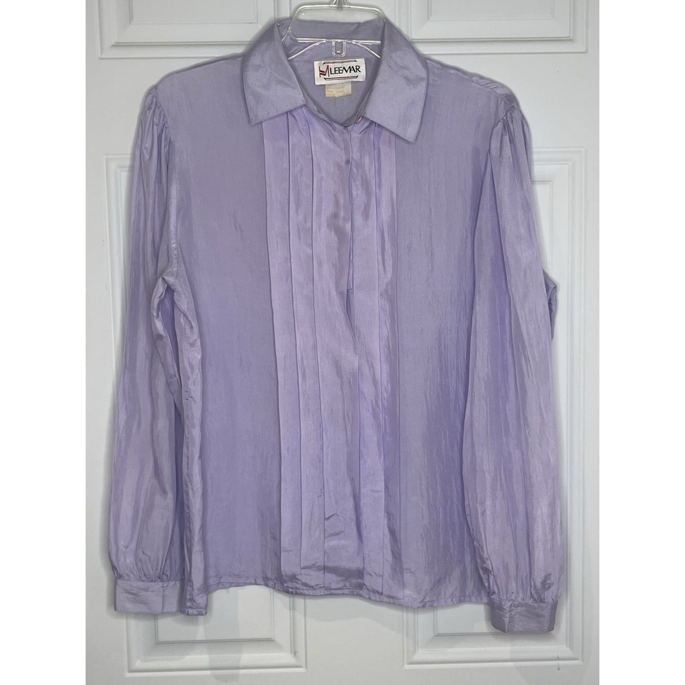 Vintage Lee Mar 100% Silk Blouse Medium Purple Lavendar Button Front Cottagecore